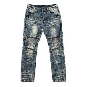 CJ Black Premium Slim Fit Distressed Zipper Acid Wash Denim Jeans Mens 30 32